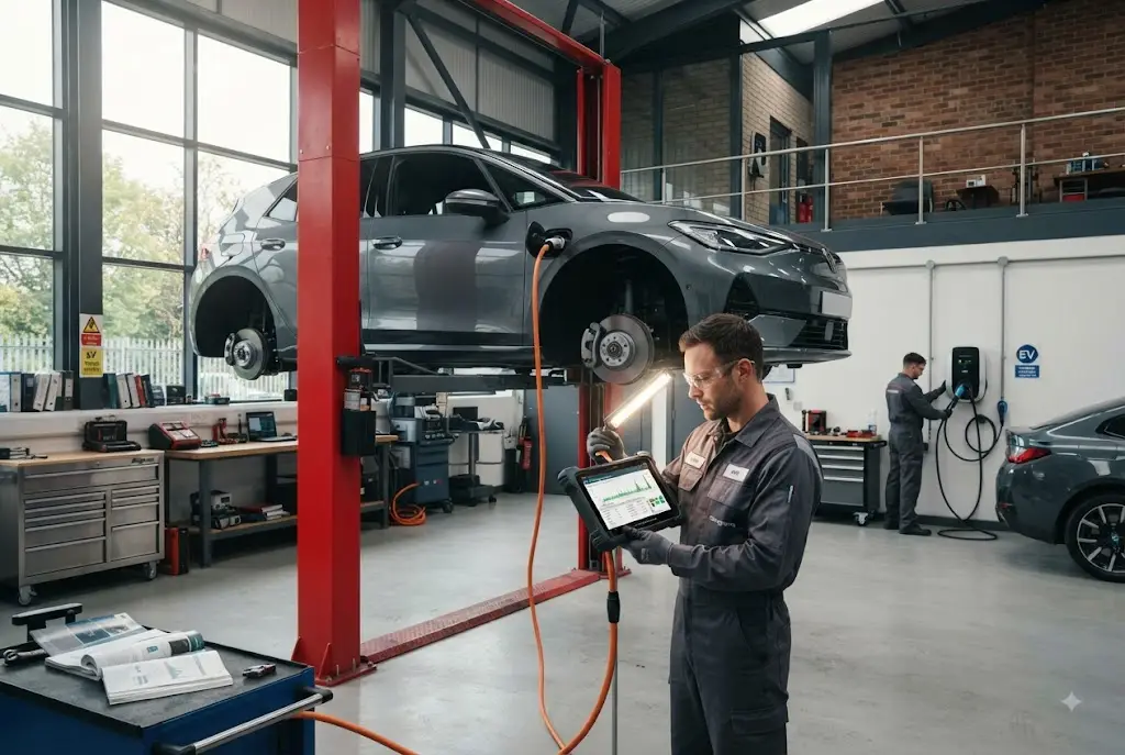 EV servicing for electric vehicles at a professional British automotive workshop