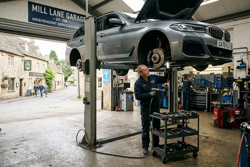 Auto repair services at a local British community garage