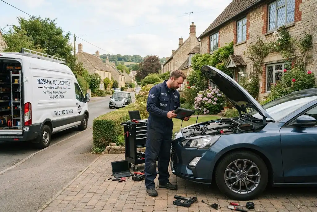 Mobile auto service provided by a mechanic at a UK home